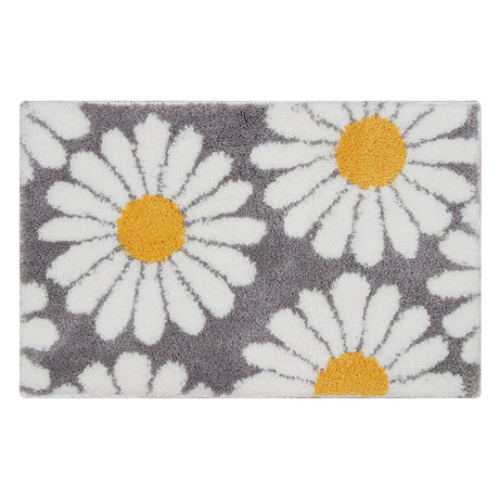 Feblilac Cute Daisy Bath Mat, Yellow Floral Bathroom Rug, 16"x24"