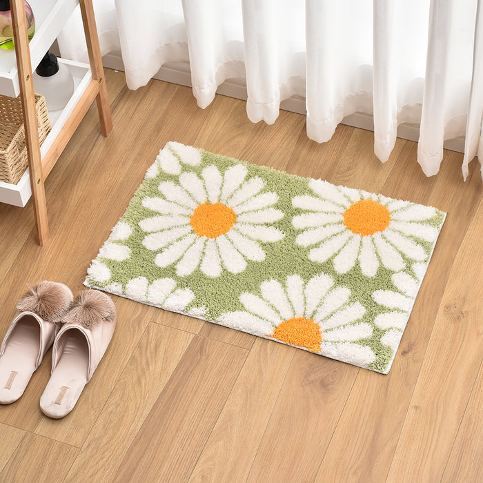 Feblilac Cute Daisy Bath Mat, Grey Floral Bathroom Rug