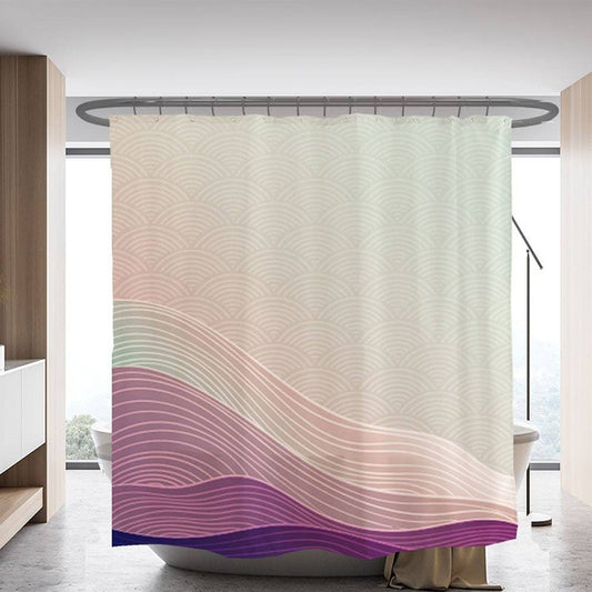 Abstract Purple Wave Line Art Shower Curtain