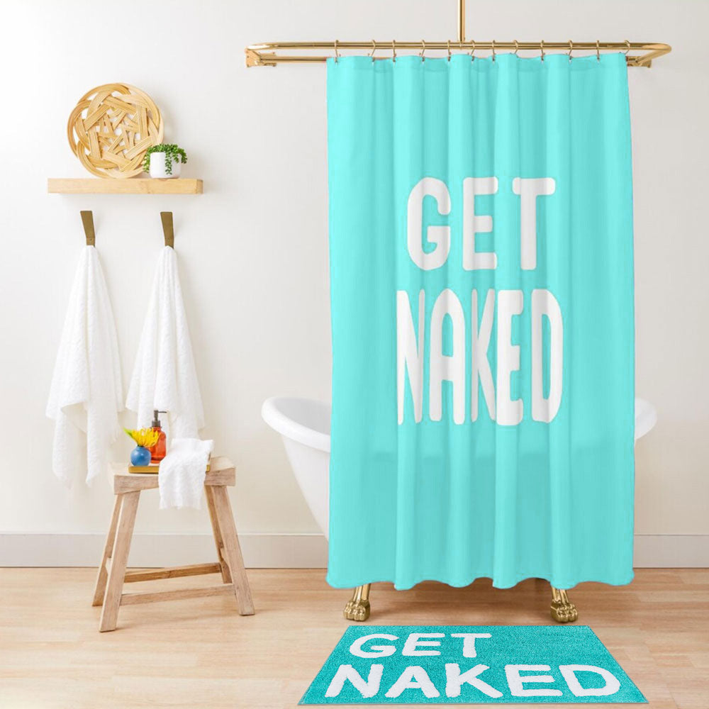 Feblilac Get Naked Blue Ground Shower Curtain with Hooks, Multiple Sized Blue Bathroom Curtains with Ring, Unique Bathroom décor, Quotation Shower Curtain, Customized Shower Curtains, Extra Long Shower Curtain