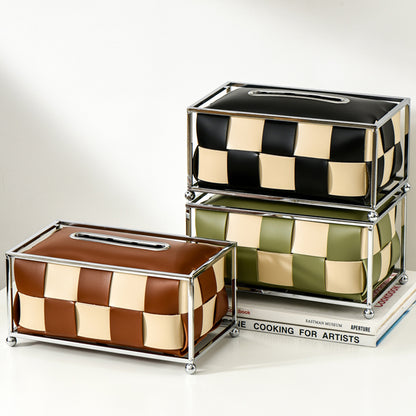 light luxury style wrought iron leather checkerboard tissue box living room woven paper box restaurant tissue storage box