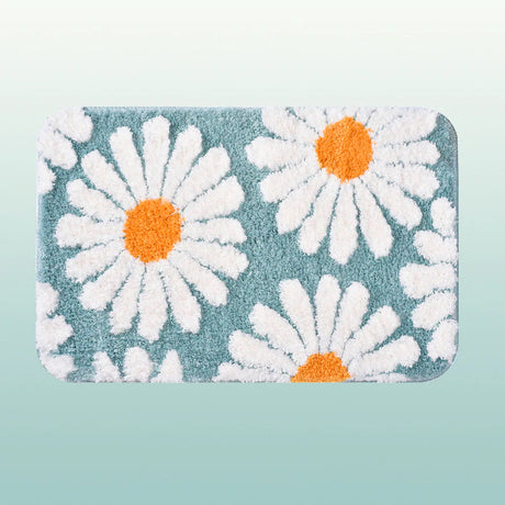 Feblilac Cute Daisy Bath Mat, Grey Floral Bathroom Rug