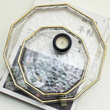 Nordic Style Golden Trimming Glass Decagon Tray, Cake Plate, Aromatherapy Tray, Jewelry Tray, Decoration Tray