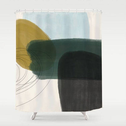 Feblilac Abstract Blue Green Color Shower Curtain with Hooks, Geometric Bathroom Curtains with Ring, Unique Bathroom décor, Boho Shower Curtain, Customized Bathroom Curtains, Extra Long Shower Curtain