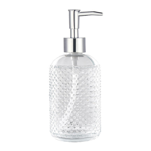 Clear Glass Soap Dispenser, Dot Design Pump Bottle, 420ml/14.7 oz