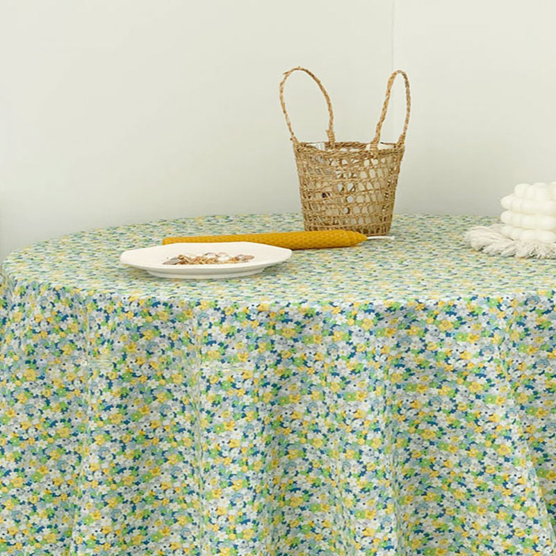 Green White Flower Pattern Tablecloth