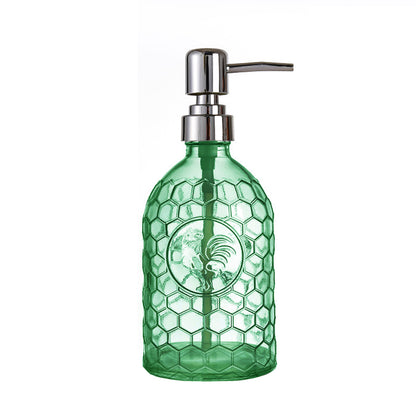 Glass Soap Dispenser, Green Rooster Pump Bottle, 500ml/17.6 oz