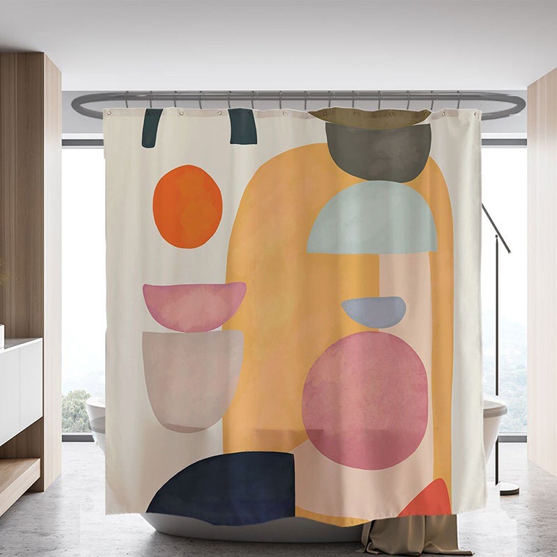 Feblilac Abstract Art Scene Shower Curtain, with Hooks, Geometric Bathroom Curtains with Ring, Unique Bathroom décor, Boho Shower Curtain, Customized Bathroom Curtains, Extra Long Shower Curtain