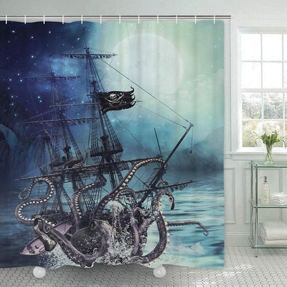 Kraken attack nautical pirate ship shower curtain