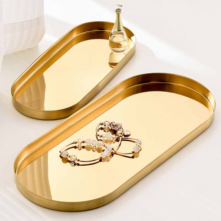 Nordic Style Gold Oval Stainless Steel Jewelry Tray, Decoration Tray