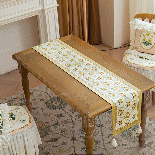 Green field French table flag bed flag American light luxury dining table coffee table TV cabinet tablecloth long strip decorative cloth side cabinet shoe cabinet