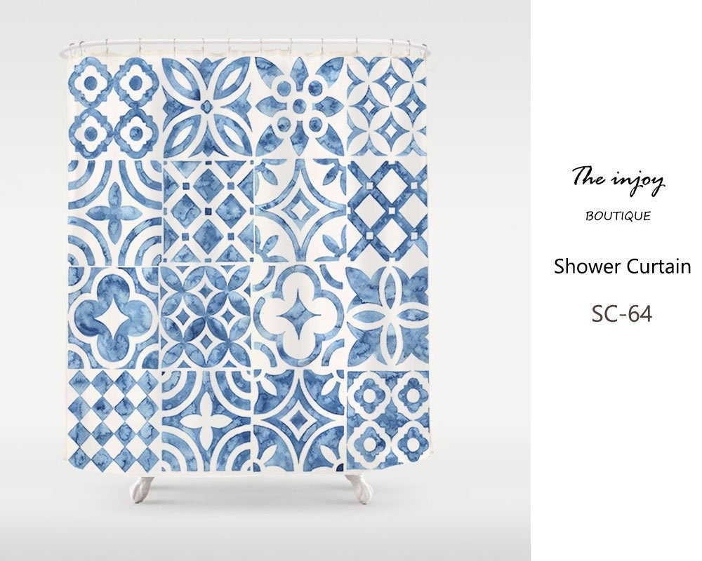 Blue Watercolor Pattern Shower Curtain