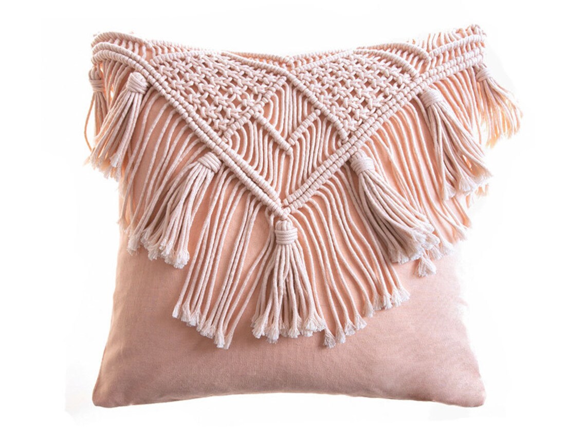 Macrame Tassels Pillow Cover, Boho Style Handmade Woven Cover
