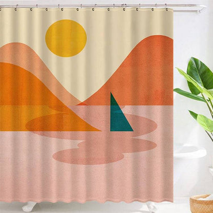 Pink Mountain and Boat Shower Curtain