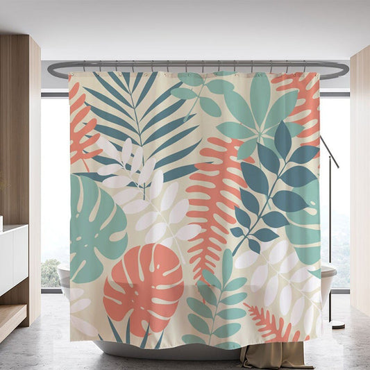Green and Red Tropical Leaves Shower Curtain
