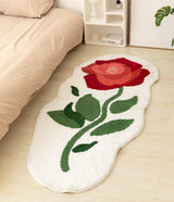 Red Rose Bedroom Runner Mat, Floral Bathroom Rug, Soft Plush Anti Slip Mat for Bedroom Bathroom, Soft Thick Area Carpet