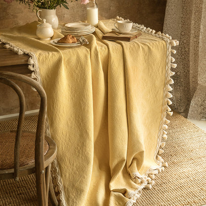 Ai Luodi American cotton yellow tablecloth Nordic simple modern table pure color fresh cotton and linen jacquard round tablecloth