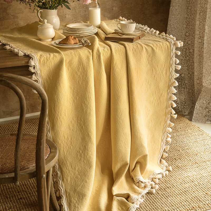 Ai Luodi American cotton yellow tablecloth Nordic simple modern table pure color fresh cotton and linen jacquard round tablecloth