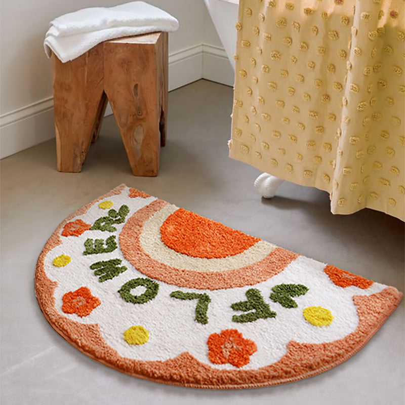 Pink and White Flower Semicircle Bath Mat