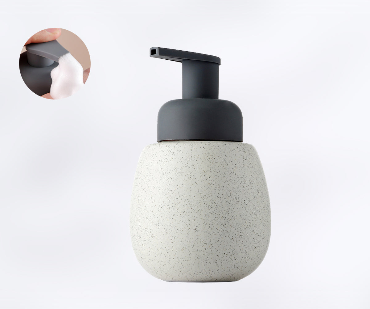 Off white Ceramic Soap Dispenser, Foaming Pump Bathroom Bottle, Simple Design, Refillable Reusable Lotion Pump for Bathroom Kitchen, 280ml/9.4oz