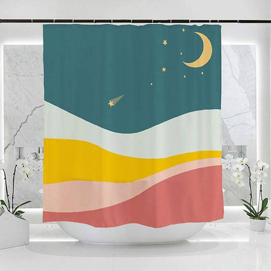 Colorful Mountain and Moon Shower Curtain
