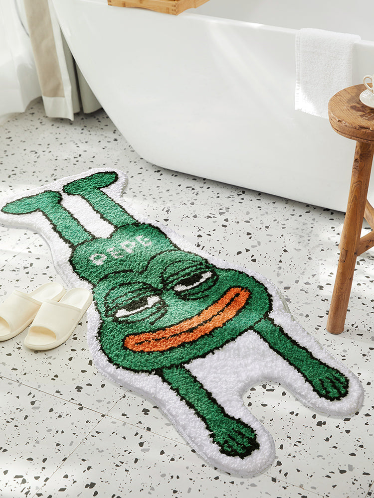 Green Frog Bath Mat Bedroom Rug, Funny Cartoon Animal Soft Plush Water-Absorbent Mat, Machine Washable