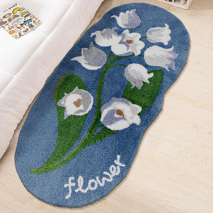Purple Flowers Bedroom Runner Mat, Floral Bathroom Rug, Soft Plush Anti Slip Mat for Bedroom Bathroom, Soft Thick Area Carpet