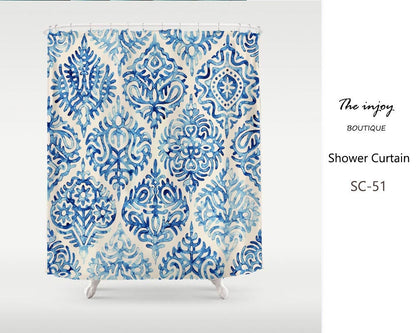 Blue Ink Moroccan Shower Curtain