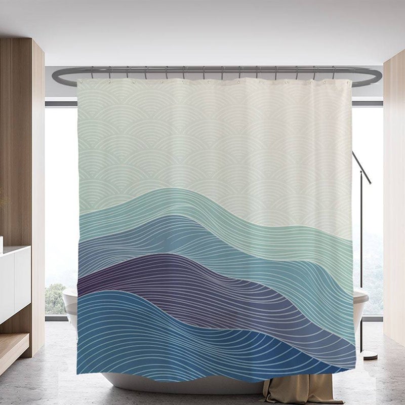 Green and Blue Wave Shower Curtain