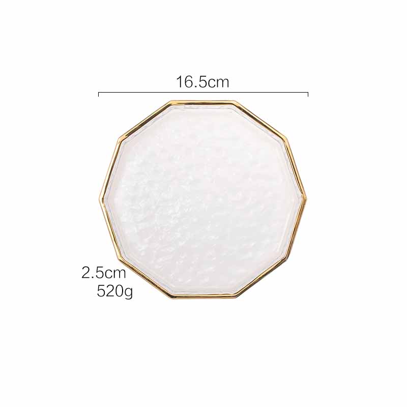 Nordic Style Golden Trimming Glass Decagon Tray, Cake Plate, Aromatherapy Tray, Jewelry Tray, Decoration Tray
