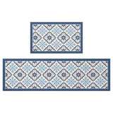 Feblilac Blue Flower Geometric Pattern PVC Leather Kitchen Mat