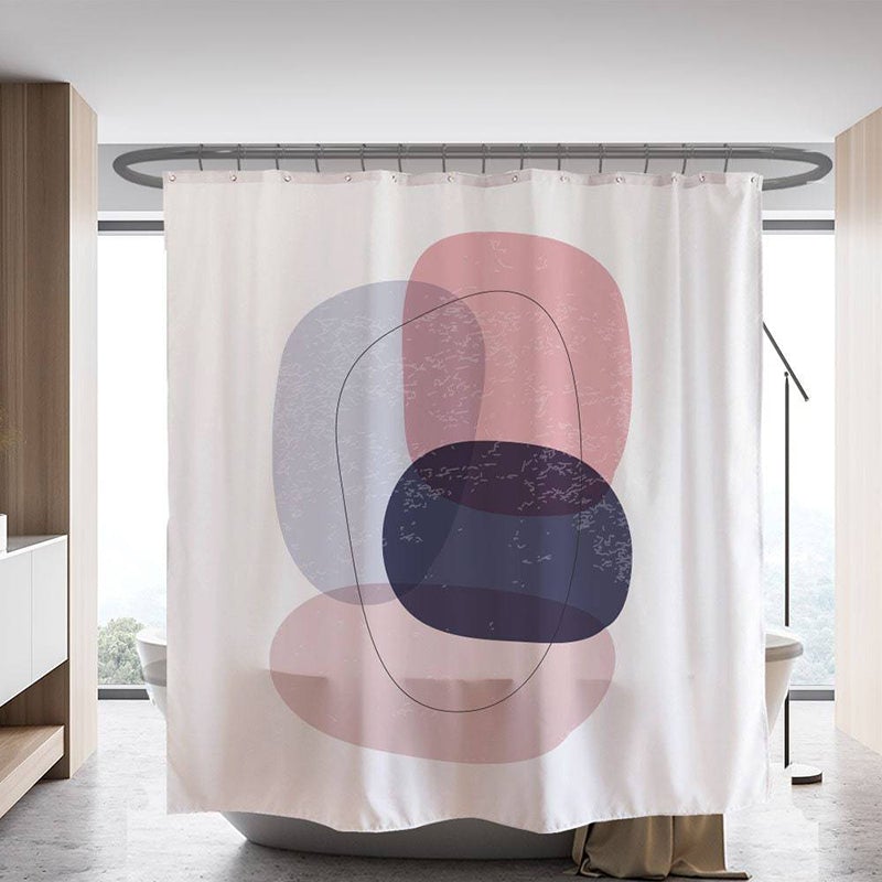 Pink and Blue Circle and Line Art Shower Curtain