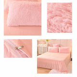 Solid Color Poly Mink Flannel Puffy Duvet Cover Bedding Set