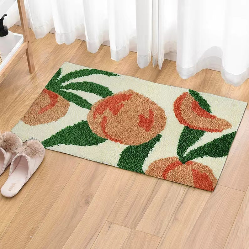 Lovely Peach Bath Mat, Green Pink Bathroom Rug, Cute Fresh Fruit Decor for Home, Housewarming Gift Idea for Nature Lover, 50x70cm or 19x27 inches