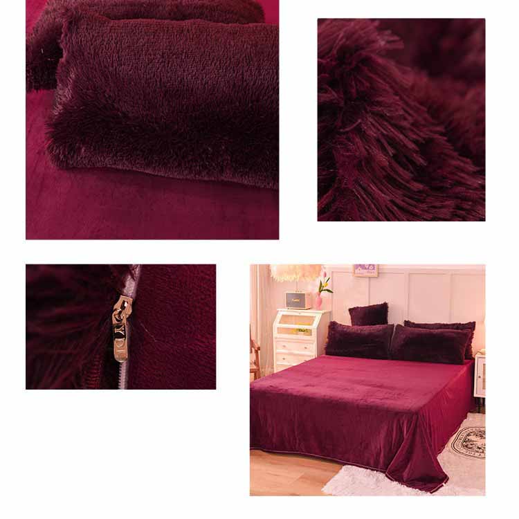 Solid Color Poly Mink Flannel Puffy Duvet Cover Bedding Set