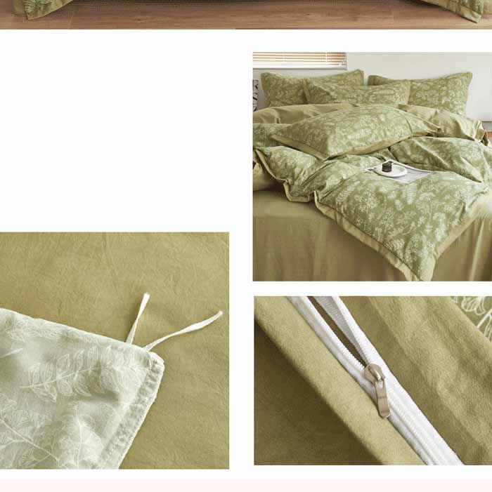 Autumn/Winter Green Leaves bedding set Class A Washable Double Yarn Cotton/Linen Duvet Cover Four-Piece bedding Set