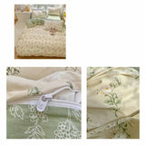 Green White Flowers Stripe Cream Bedding Set Washable 60s Cotton Duvet Cover Bedding Set