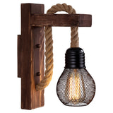 Antique Wooden Retro Wall Lamp with Mesh Shade