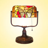 Hand Cut Glass White Banker Lamp Butterfly Patterned 1 Head Mediterranean Table Light with Pull Chain