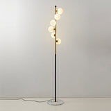 Gold and Black Ball Floor Lighting Minimalist 6-Bulb Cream Glass Standing Floor Lamp with Spiral Design