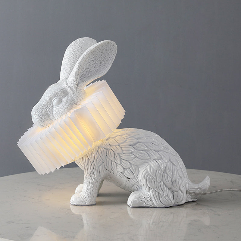Rabbit Shaped Bedside Table Lamp Resin Single Modern LED Nightstand Lighting in White