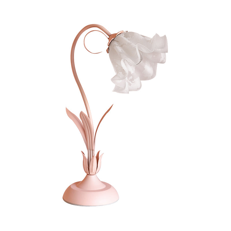 Pink Lily Shaped Table Lamp Korean Garden Opal Glass Single Bedroom Nightstand Light