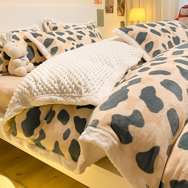 Thickened Leopard Print Flannel Duvet Cover Bedding Set