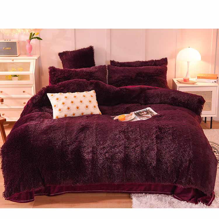 Solid Color Poly Mink Flannel Puffy Duvet Cover Bedding Set