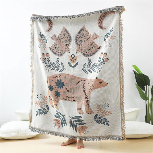 Bear Pattern Throw Blanket with Tassel