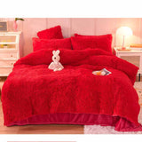 Solid Color Poly Mink Flannel Puffy Duvet Cover Bedding Set