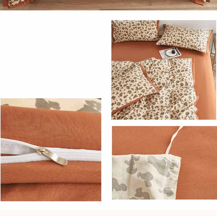 Autumn/Winter Leopard Print bedding set Class A Washable Double Yarn Cotton/Linen Duvet Cover Four-Piece bedding Set