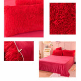 Solid Color Poly Mink Flannel Puffy Duvet Cover Bedding Set