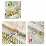 Green Flowers Plaid Bedding Set Washable 60s Cotton Duvet Cover Bedding Set