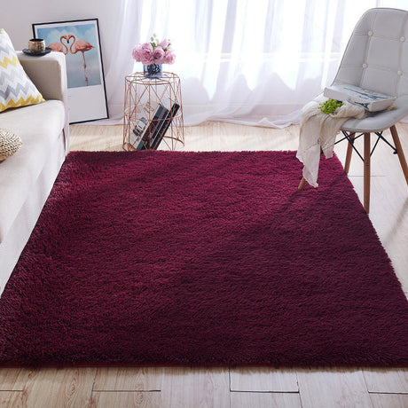 Multi-Color Home Area Rug Nordic Plain Rug Fluffy Machine Washable Stain Resistant Anti-Slip Backing Rug with Braided Trim Burgundy Clearhalo 'Area Rug' 'Casual' 'Rugs' Rug' 2172240